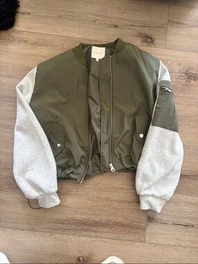 Ultra Flirt Olive Body Bomber Jacket with Light Gray Sleeves